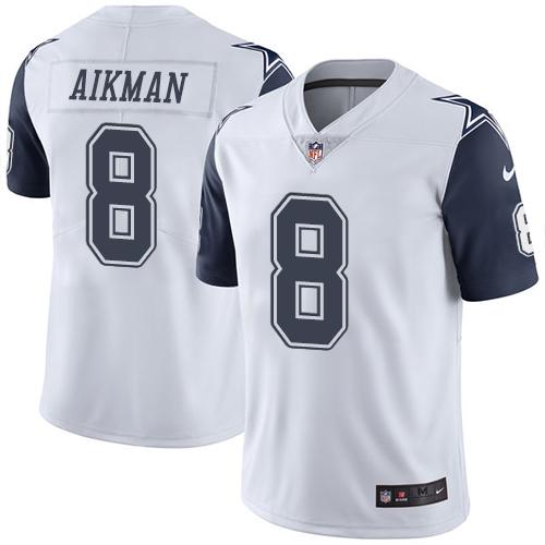 Nike Cowboys #8 Troy Aikman White Men's Stitched NFL Limited Rush Jersey